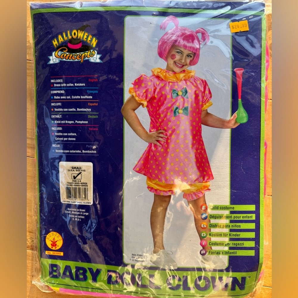 Halloween costume, baby doll clown size small S 4-6
